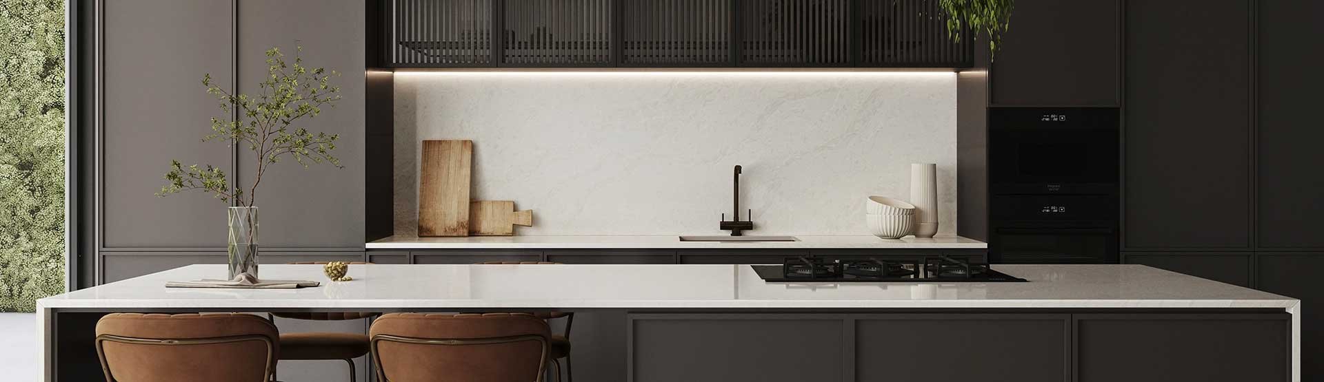 Contemporary kitchen featuring Caesarstone ICON Fusion surface and large island in a modern Australian home